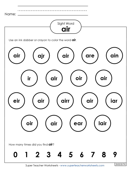 Dab or Color: Air (Printable PDF Worksheet)