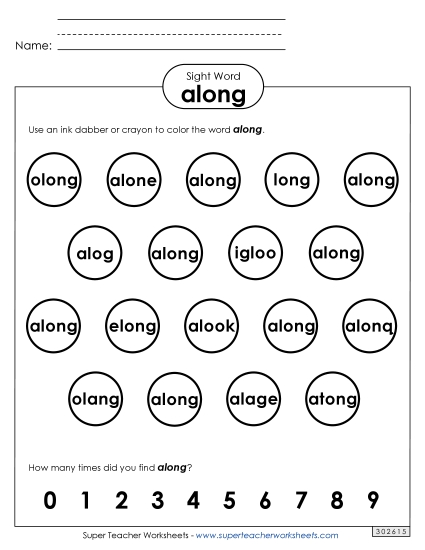 Dab or Color: Along (Printable PDF Worksheet)
