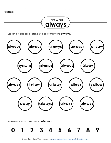 Dab or Color: Always (Printable PDF Worksheet)