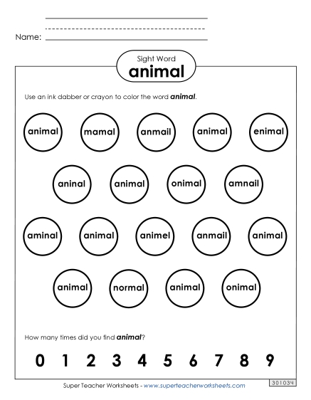 Dab or Color: Animal (Printable PDF Worksheet)