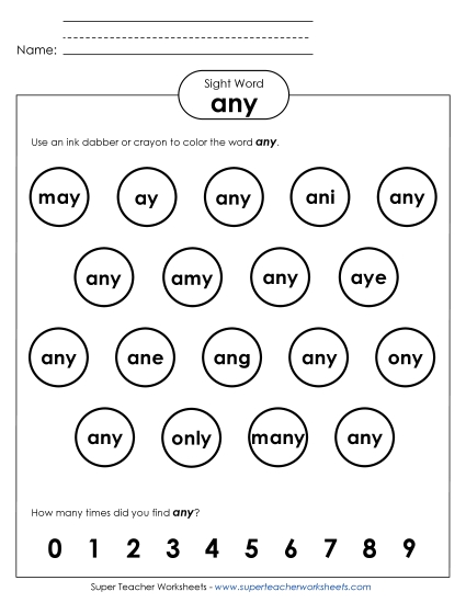 Dab or Color: Any (Printable PDF Worksheet)