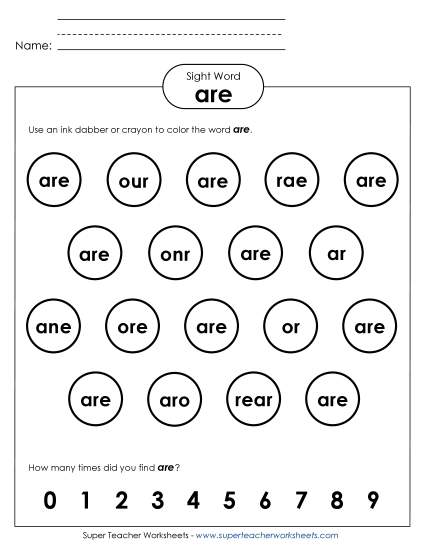 Dab or Color: Are (Printable PDF Worksheet)