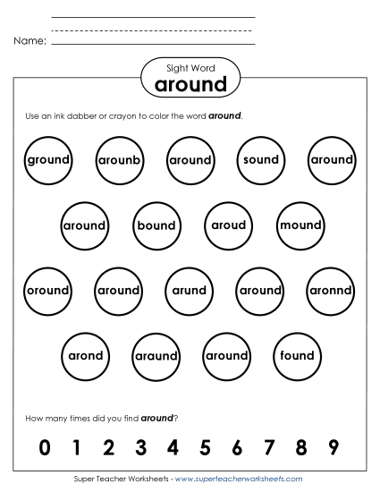 Dab or Color: Around (Printable PDF Worksheet)