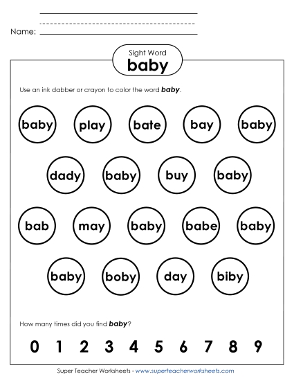 Dab or Color: Baby (Printable PDF Worksheet)
