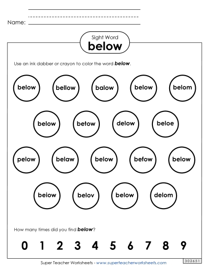 Dab or Color: Below (Printable PDF Worksheet)