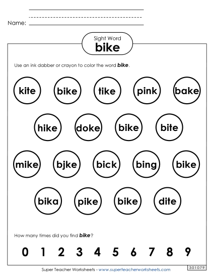 Dab or Color: Bike (Printable PDF Worksheet)
