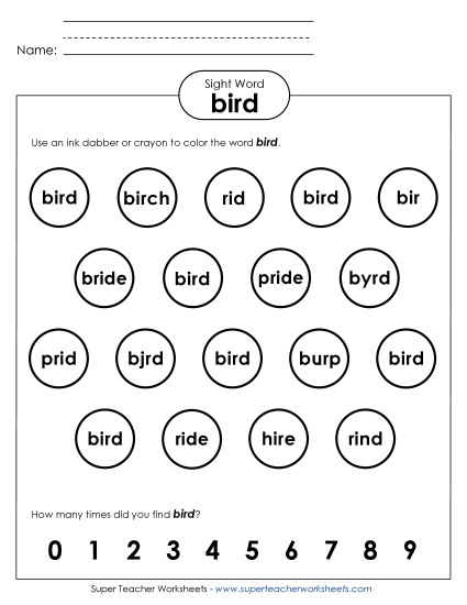 Dab or Color: Bird (Printable PDF Worksheet)
