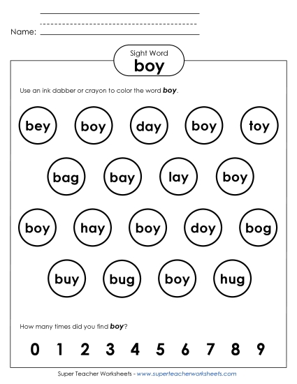 Dab or Color: Boy (Printable PDF Worksheet)