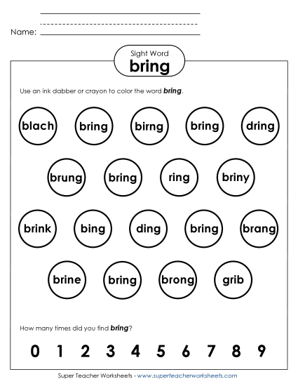 Dab or Color: Bring (Printable PDF Worksheet)