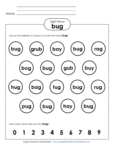 Dab or Color: Bug (Printable PDF Worksheet)