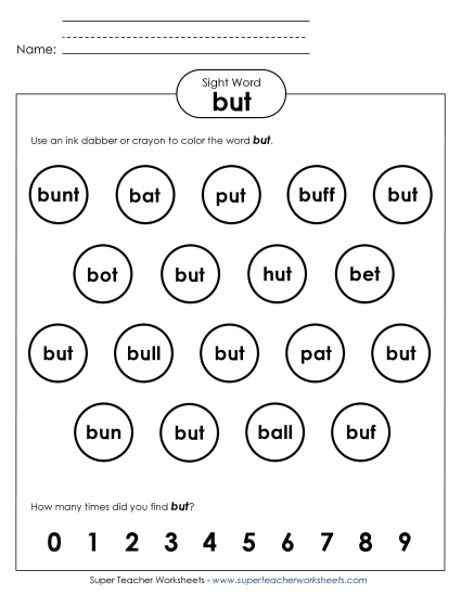 Dab or Color: But (Printable PDF Worksheet)