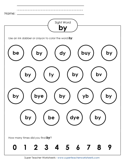 Dab or Color: By (Printable PDF Worksheet)