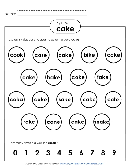 Dab or Color: Cake (Printable PDF Worksheet)
