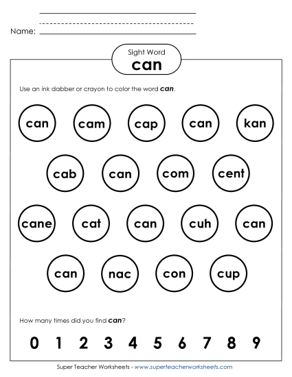 Dab or Color: Can (Printable PDF Worksheet)