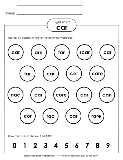 Dab or Color: Car (Printable PDF Worksheet)