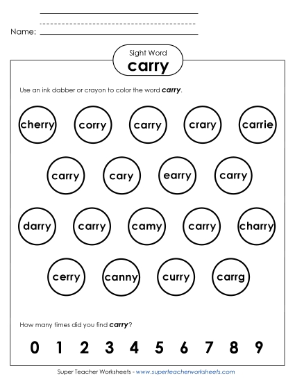 Dab or Color: Carry (Printable PDF Worksheet)