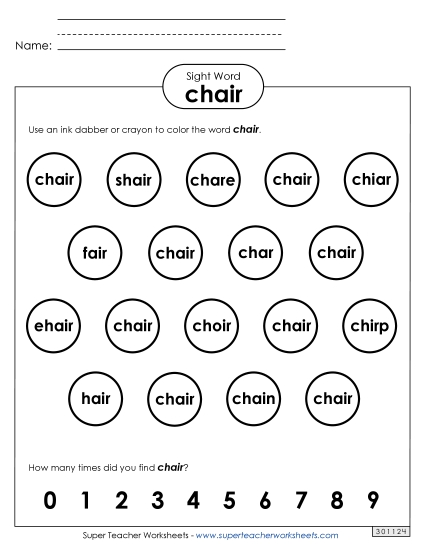 Dab or Color: Chair (Printable PDF Worksheet)