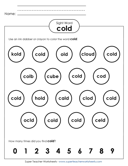 Dab or Color: Cold (Printable PDF Worksheet)