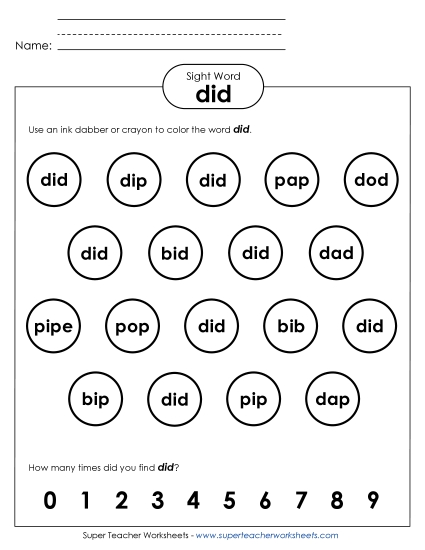 Dab or Color: Did (Printable PDF Worksheet)