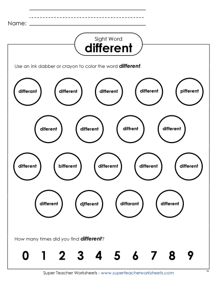 Dab or Color: Different (Printable PDF Worksheet)