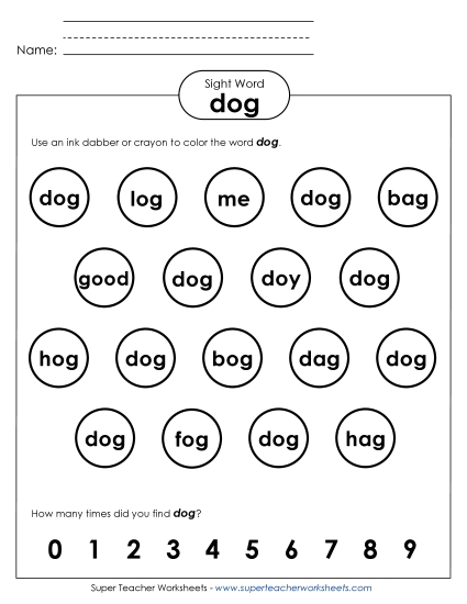 Dab or Color: Dog (Printable PDF Worksheet)