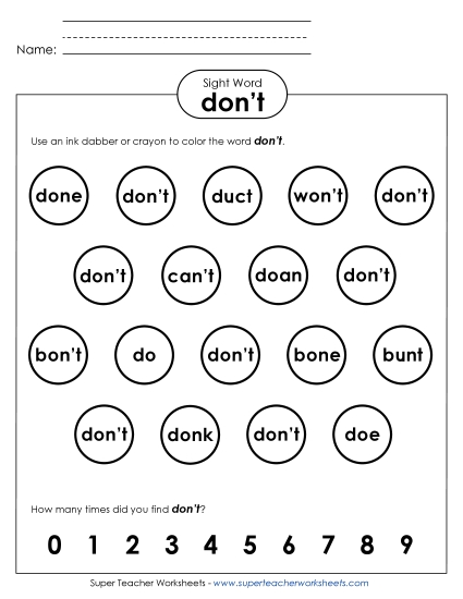 Dab or Color: Don't (Printable PDF Worksheet)