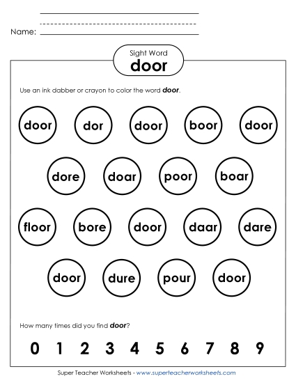 Dab or Color: Door (Printable PDF Worksheet)