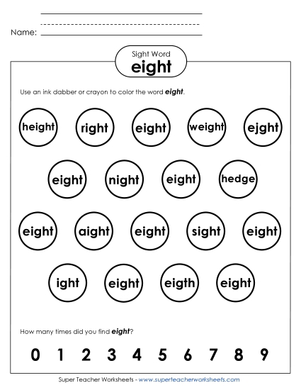Dab or Color: Eight (Printable PDF Worksheet)