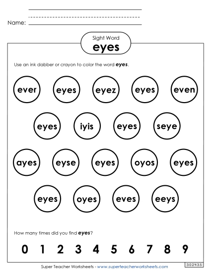Dab or Color: Eyes (Printable PDF Worksheet)