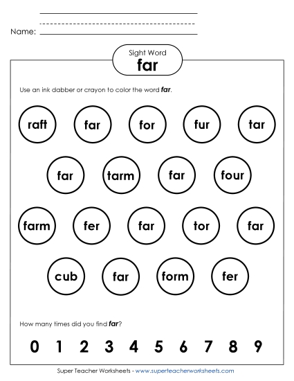 Dab or Color: Far (Printable PDF Worksheet)