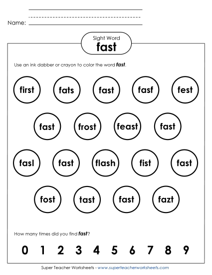Dab or Color: Fast (Printable PDF Worksheet)