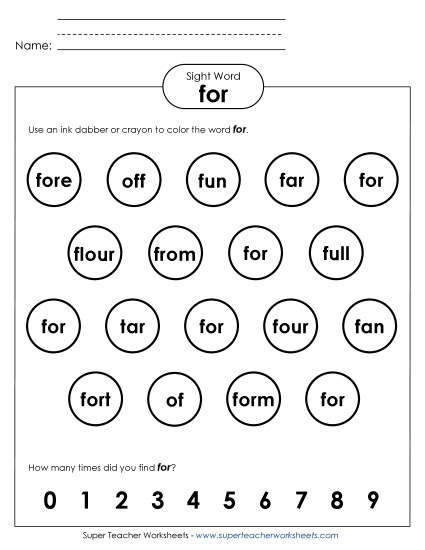 Dab or Color: For (Printable PDF Worksheet)