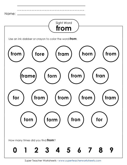 Dab or Color: From (Printable PDF Worksheet)