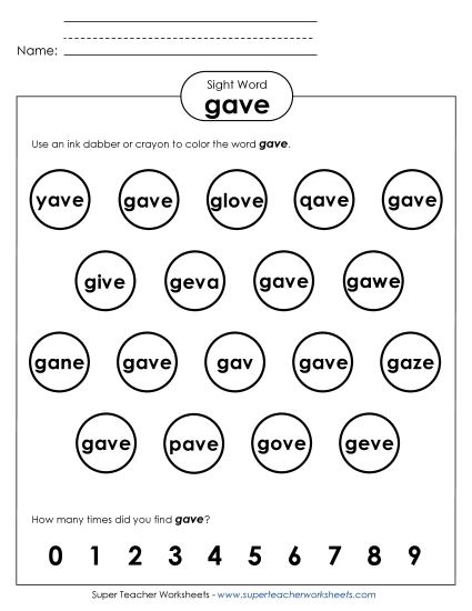 Dab or Color: Gave (Printable PDF Worksheet)