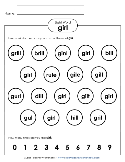 Dab or Color: Girl (Printable PDF Worksheet)