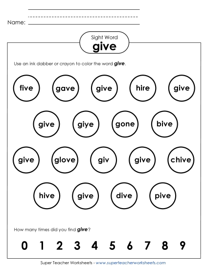 Dab or Color: Give (Printable PDF Worksheet)