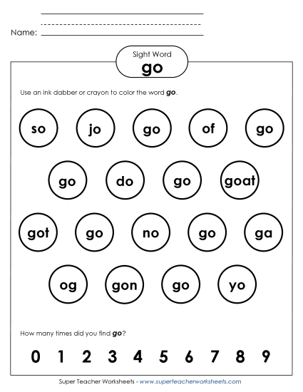 Dab or Color: Go (Printable PDF Worksheet)