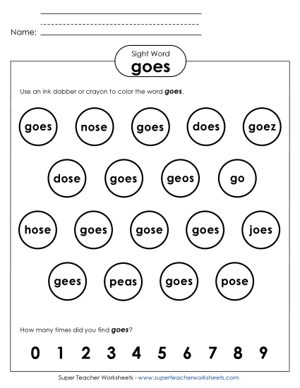 Dab or Color: Goes (Printable PDF Worksheet)