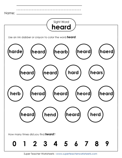 Dab or Color: Heard (Printable PDF Worksheet)
