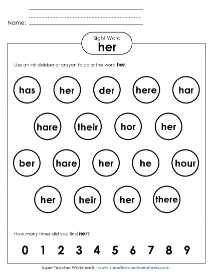 Dab or Color: Her (Printable PDF Worksheet)