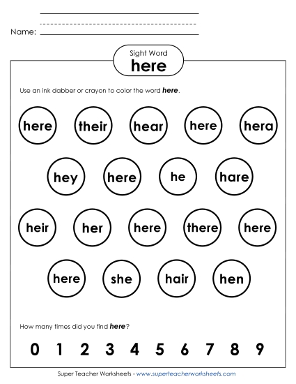 Dab or Color: Here (Printable PDF Worksheet)