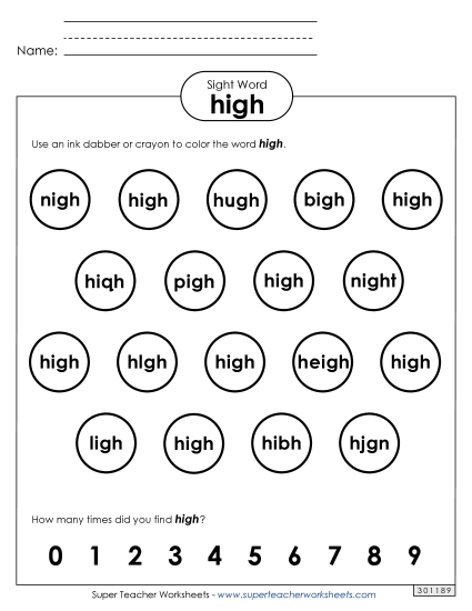 Dab or Color: High (Printable PDF Worksheet)