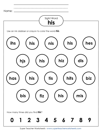 Dab or Color: His (Printable PDF Worksheet)