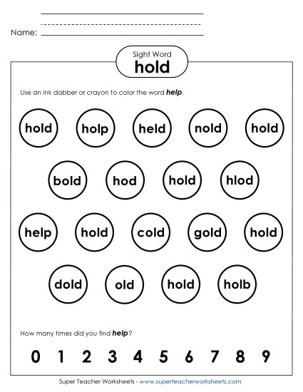 Dab or Color: Hold (Printable PDF Worksheet)