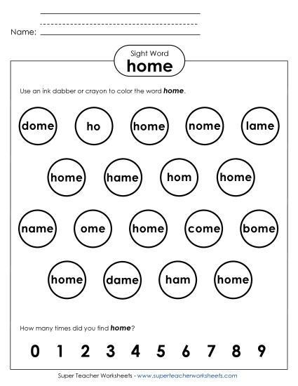 Dab or Color: Home (Printable PDF Worksheet)