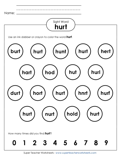Dab or Color: Hurt (Printable PDF Worksheet)