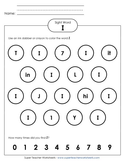 Dab or Color: I (Printable PDF Worksheet)