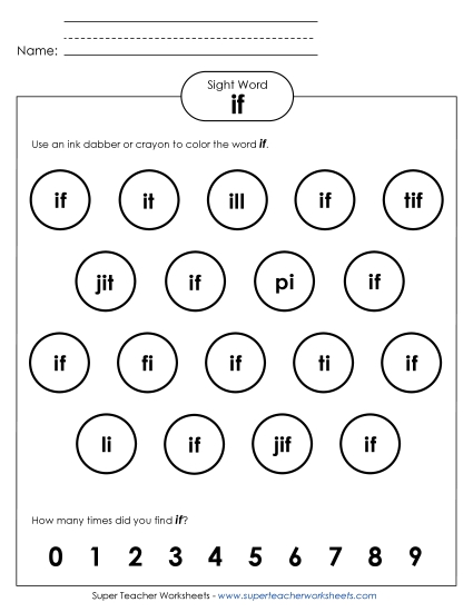 Dab or Color: If (Printable PDF Worksheet)