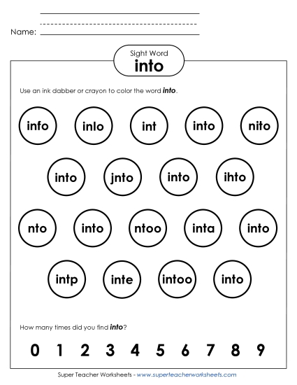Dab or Color: Into (Printable PDF Worksheet)