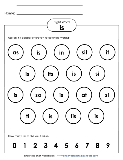Dab or Color: Is (Printable PDF Worksheet)